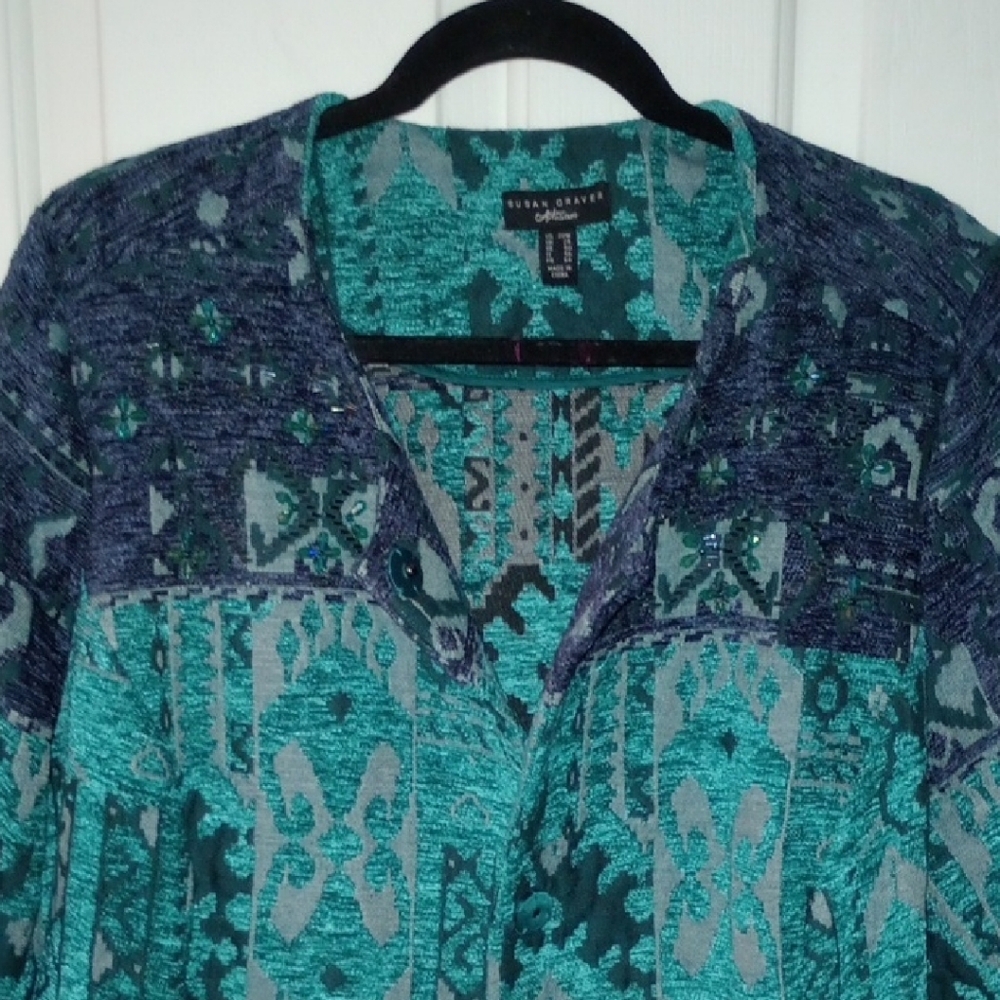 Susan Graver Teal and Black Artisan Jacket